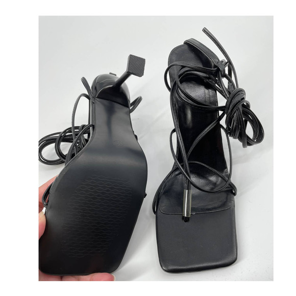 FLAME BLACK STRAPPY LACE UP SQUARE TOE STILETTO HEELS size 10 NWOB - Picture 4 of 4